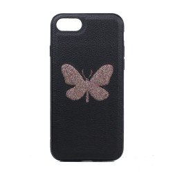 iPhone 8 / 7 Glitter Butterfly Fashion PU Leather Case (Black)